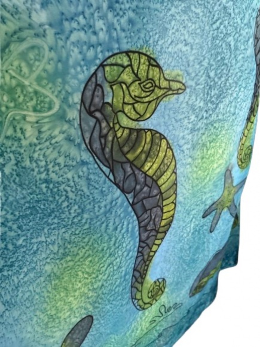 Aqua Seahorse Starfish Ocean ANGEL TOUCH Scarf Water Sea Animals Wrap Boho Shawl